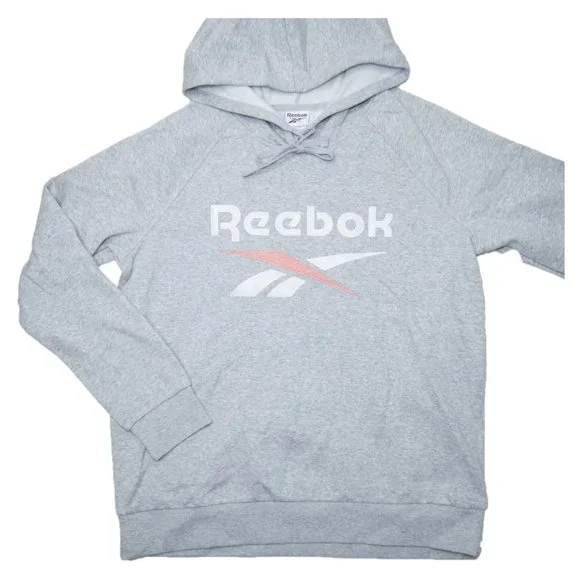 Reebok Vector Crossfit Fleece Hoodie Sweatshirt Womens Size L Gray Pink Metcon - Picture 1 of 7